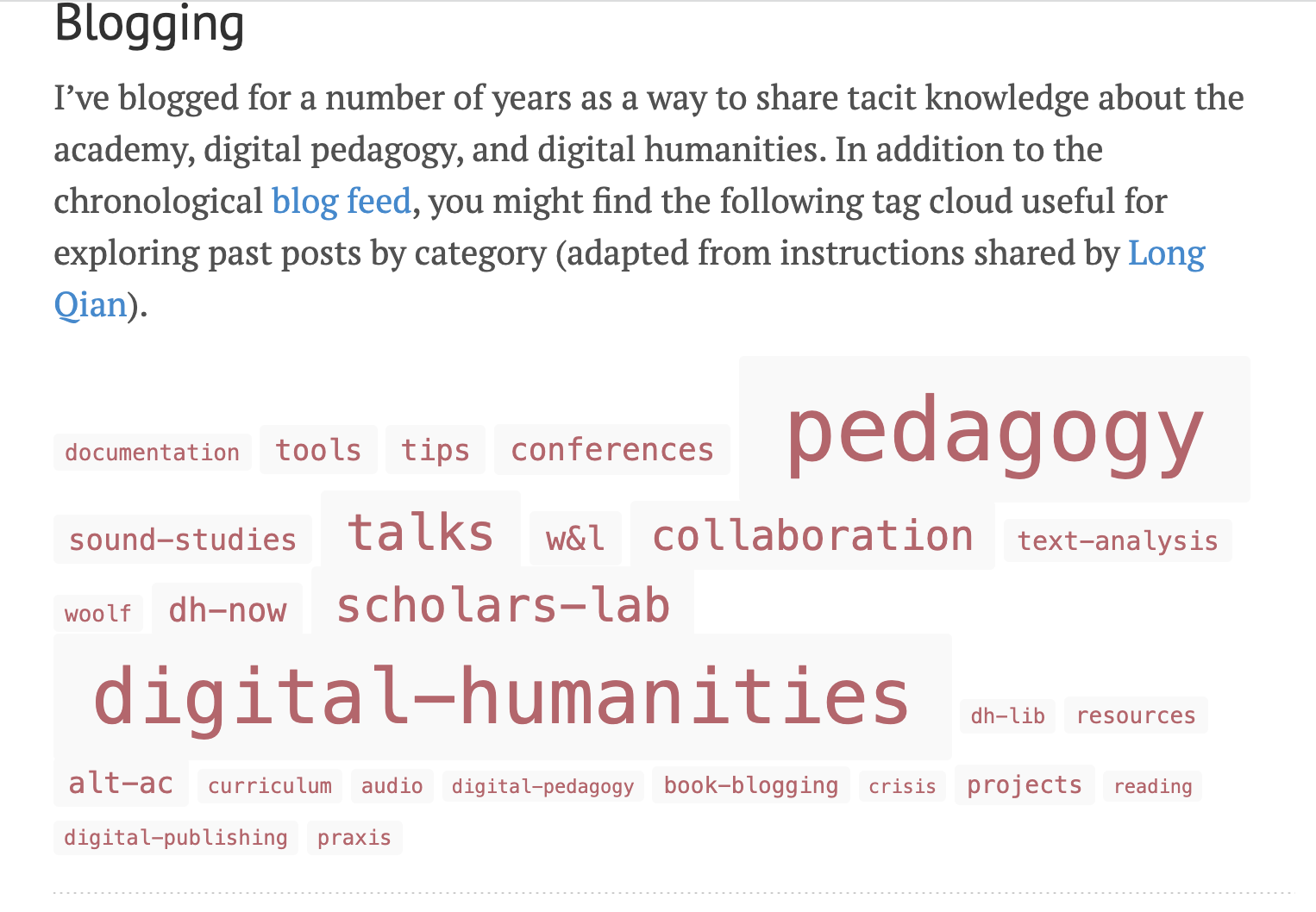 tag cloud from projects page
