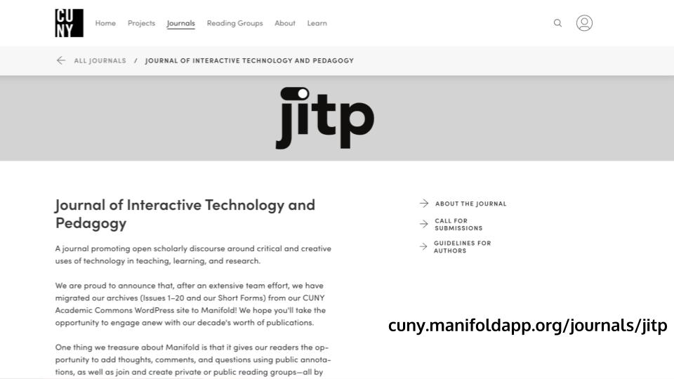 Journal of Interactive Technology and Pedagogy landing page