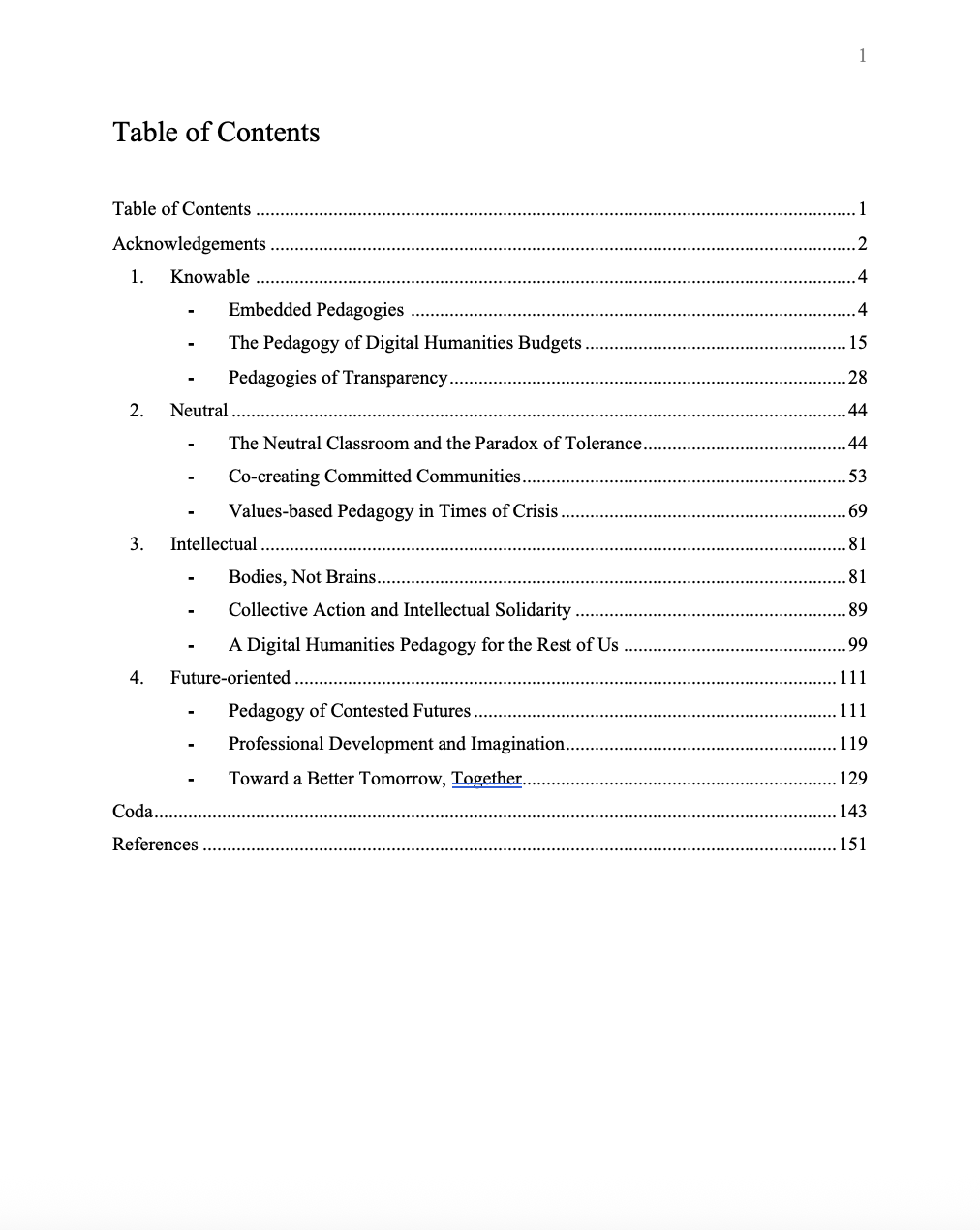 table of contents for book.