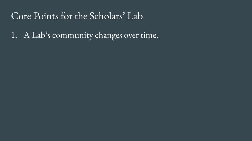 Slide - Point 1: A lab's community changes over time