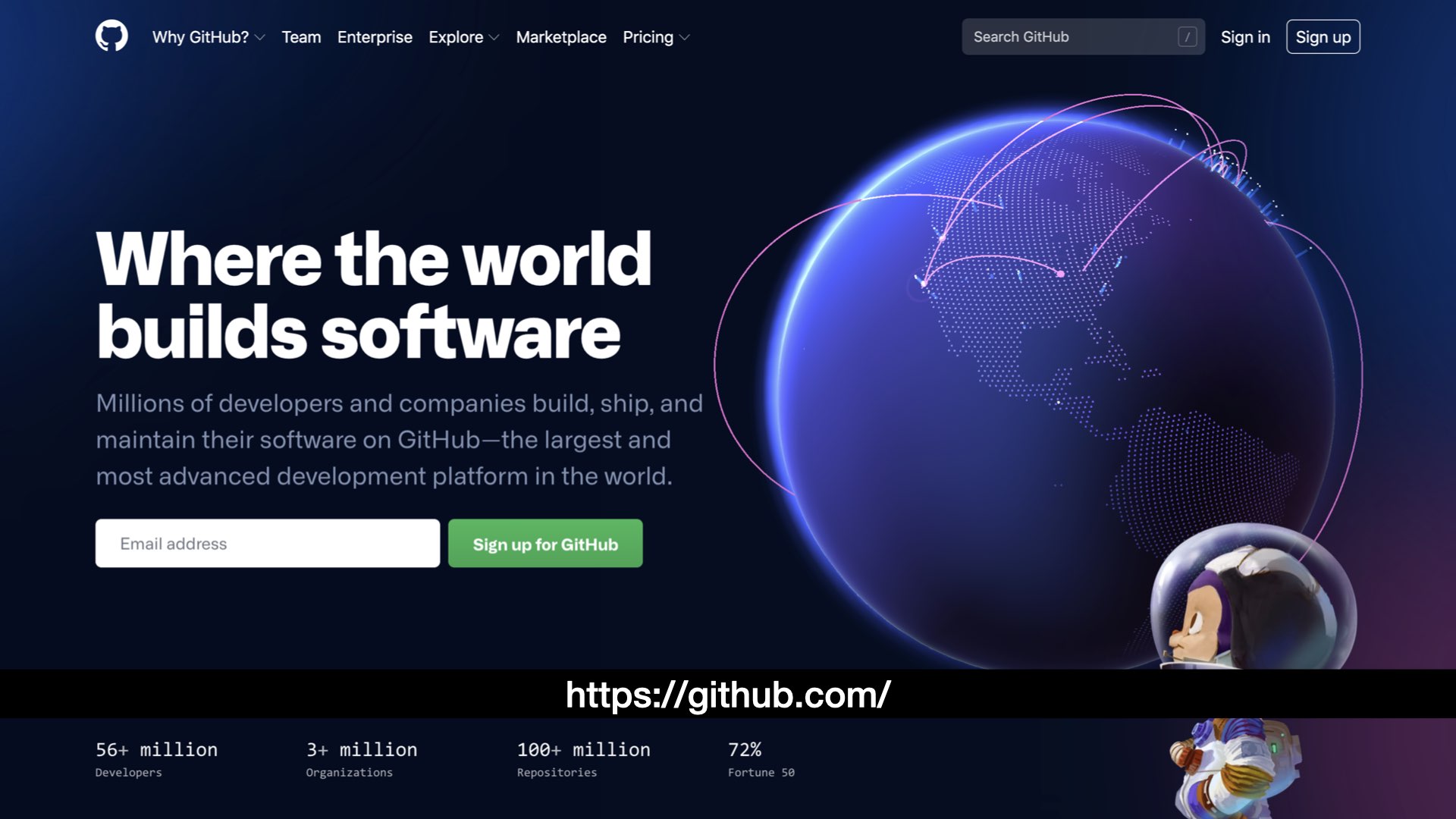 Frontpage of GitHub