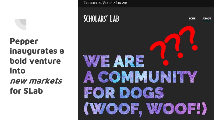 Scholars' Lab home page redesigned to suggest that cats would be an important addition to a dog dominant community